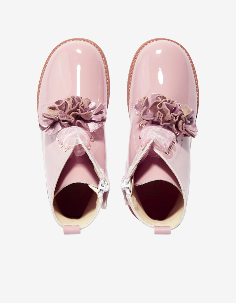 Girls Patent Leather Flower Boots in Pink