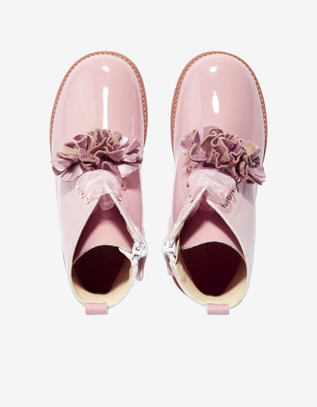 Girls Patent Leather Flower Boots in Pink