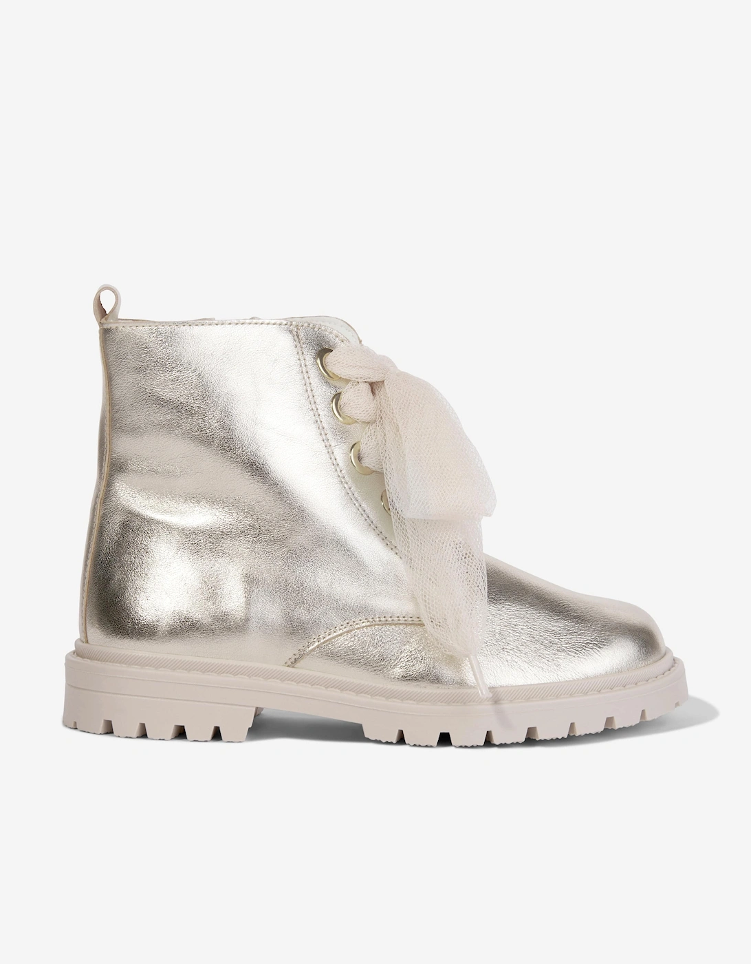 Girls Leather Lace Up Boots in Gold, 5 of 4