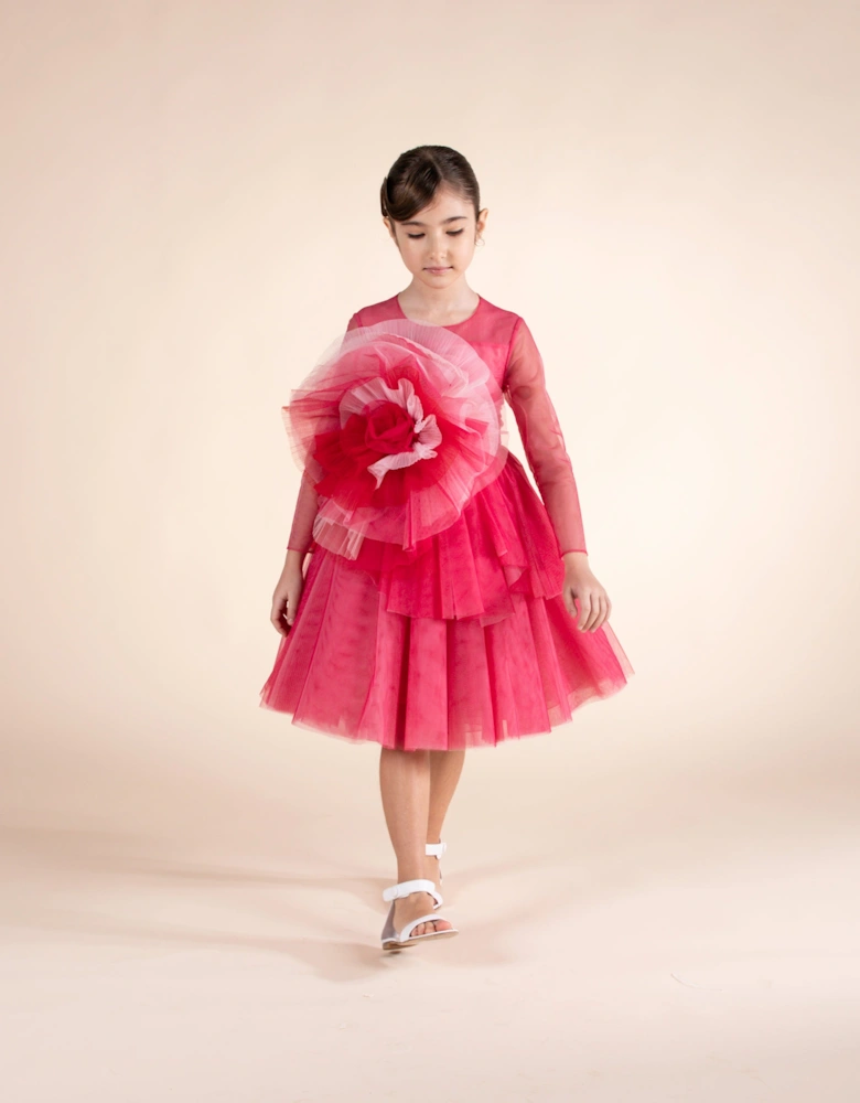 Girls Volant Tulle Gown in Pink