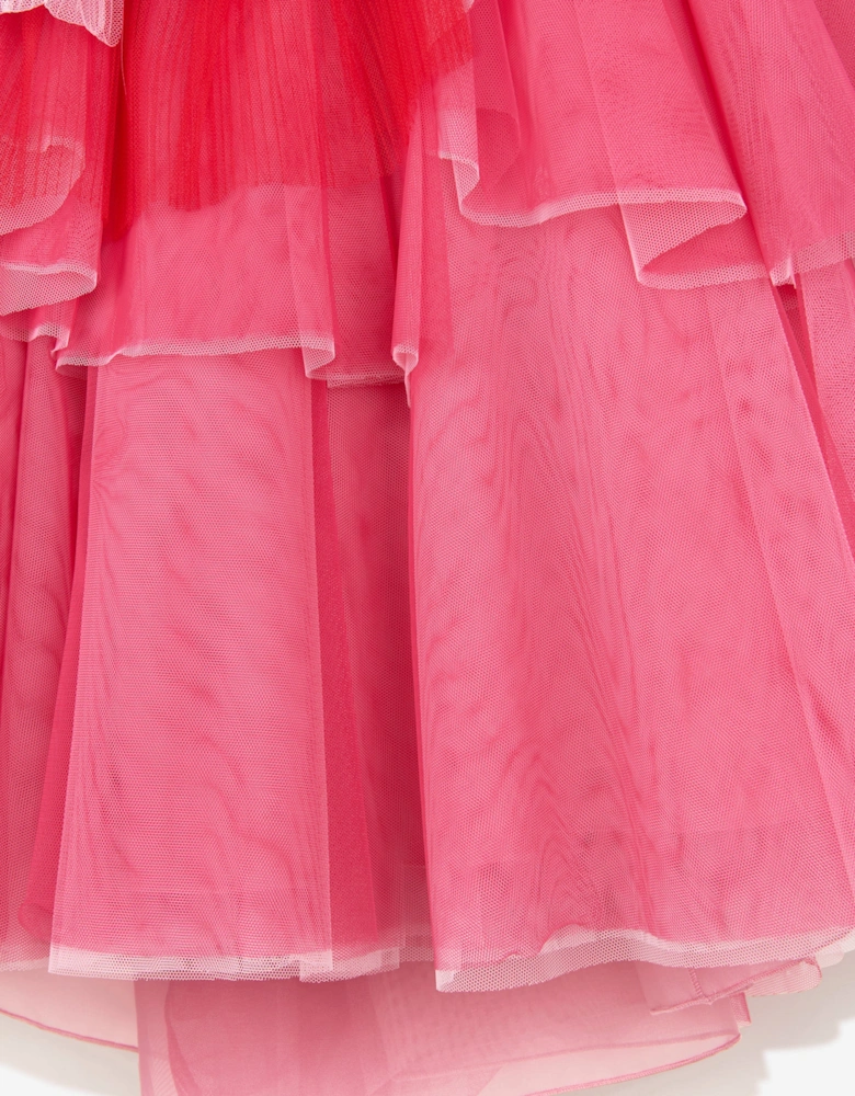 Girls Volant Tulle Gown in Pink