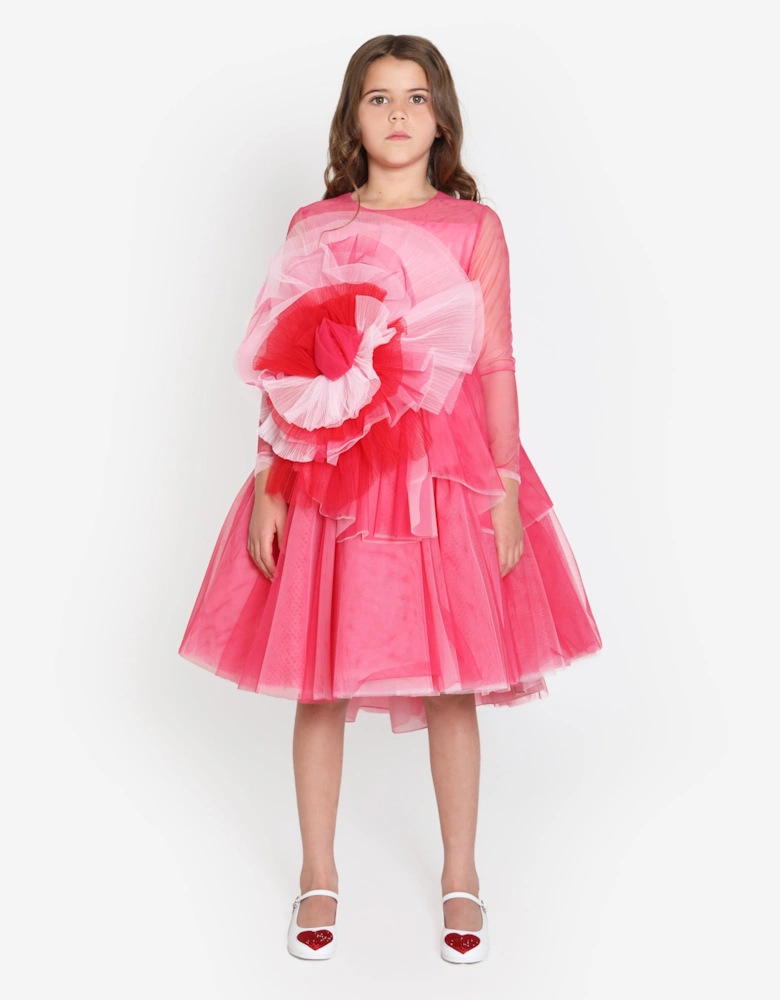 Girls Volant Tulle Gown in Pink