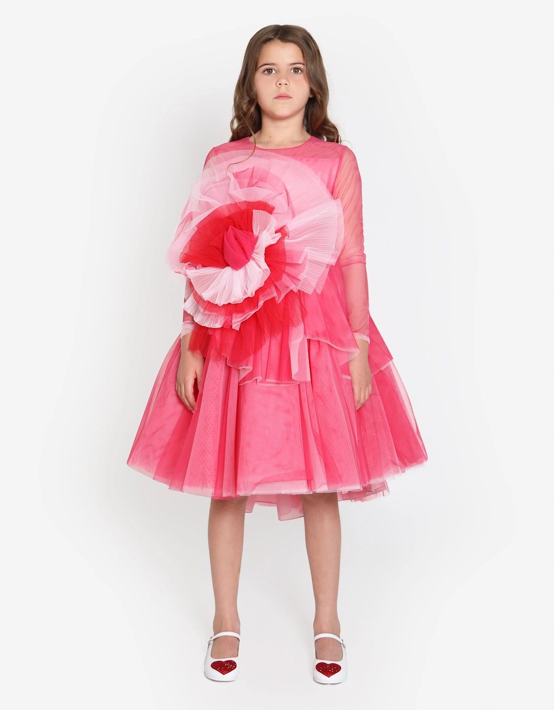 Girls Volant Tulle Gown in Pink