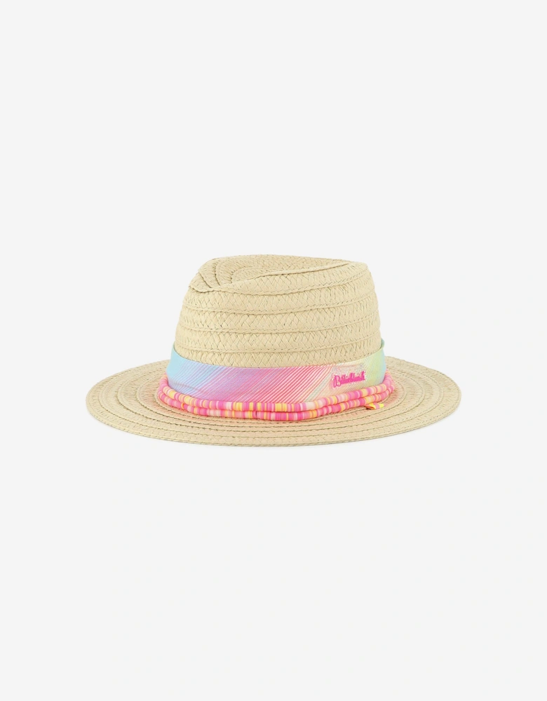Billieblush Girls Straw and Tulle Hat in Beige