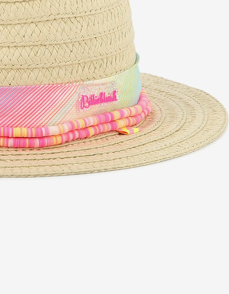 Billieblush Girls Straw and Tulle Hat in Beige