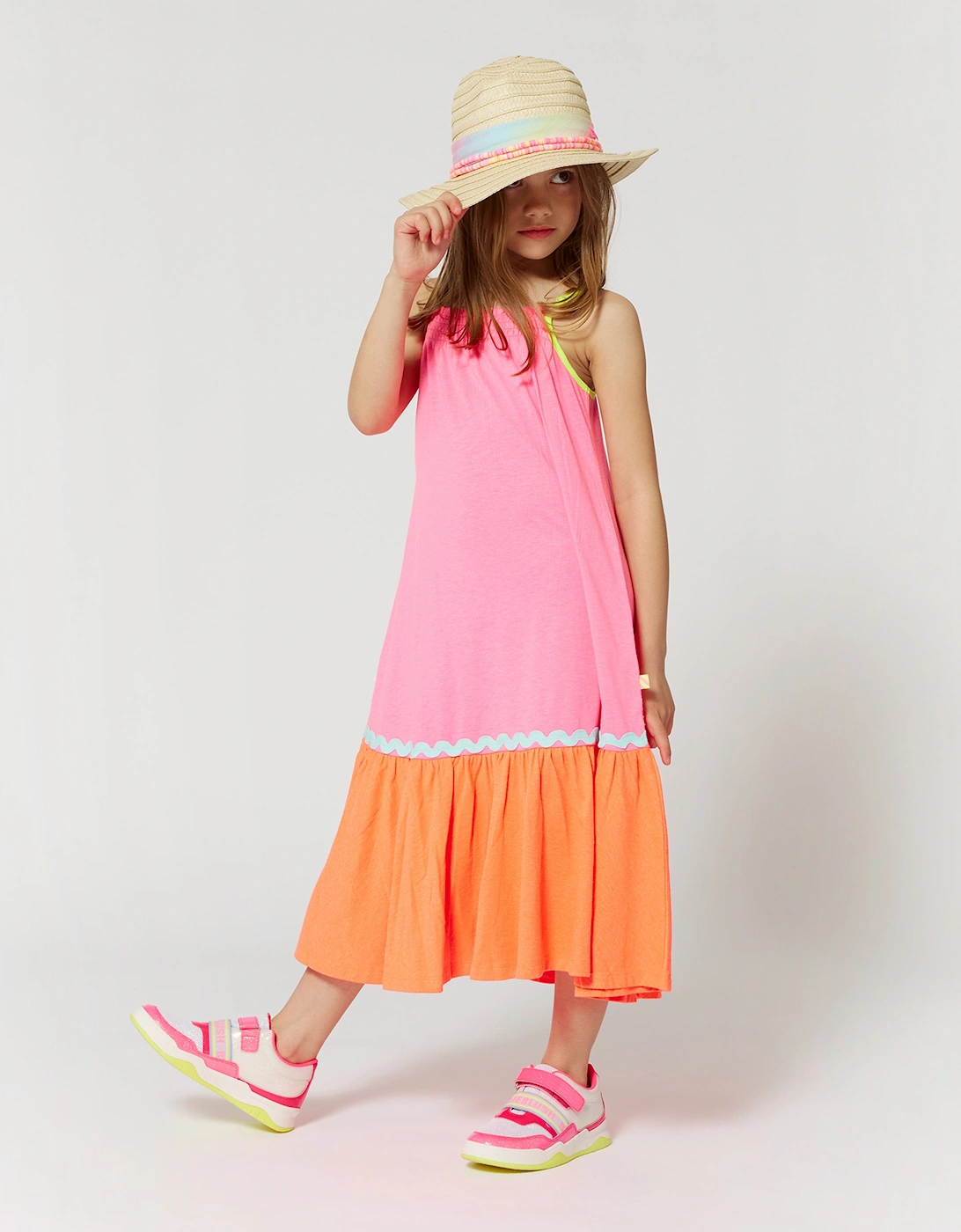 Billieblush Girls Straw and Tulle Hat in Beige