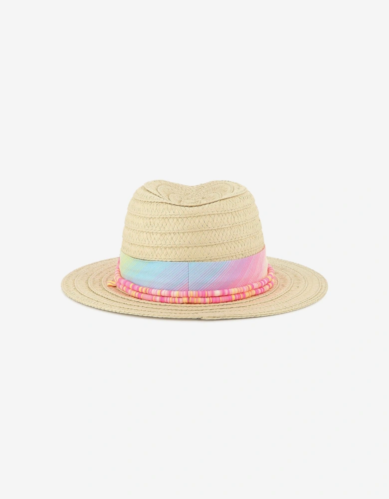 Billieblush Girls Straw and Tulle Hat in Beige
