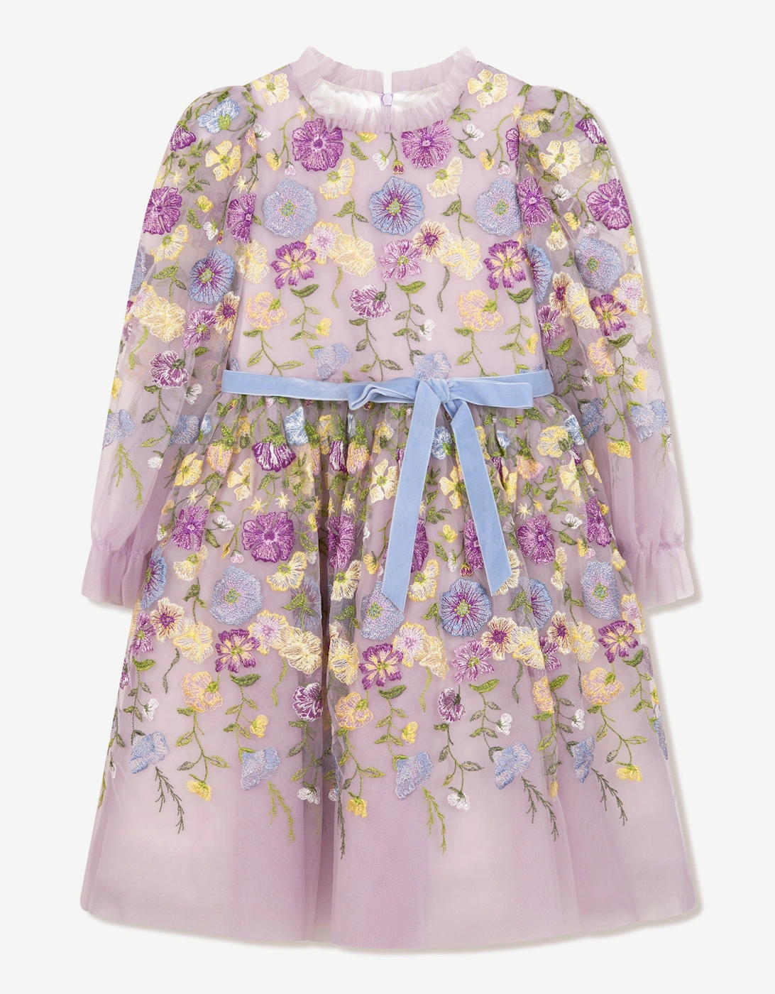 Girls Flower Embroidered Tulle Gown in Multicolour, 6 of 5
