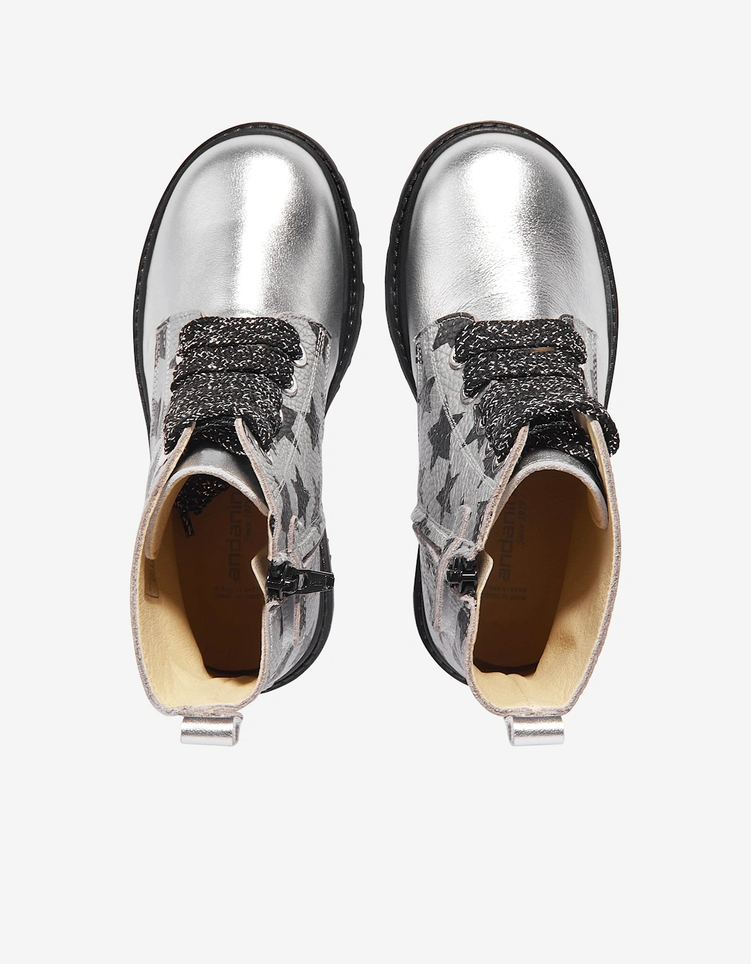Girls Leather Lace Up Star Boots in Silver