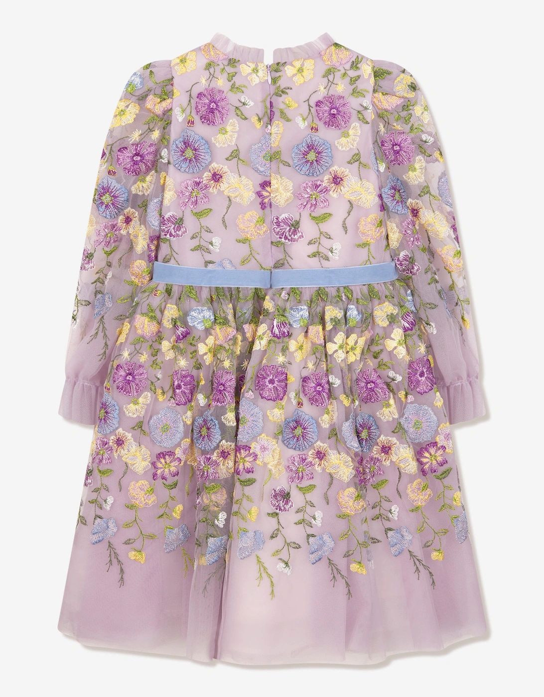 Girls Flower Embroidered Tulle Gown in Multicolour