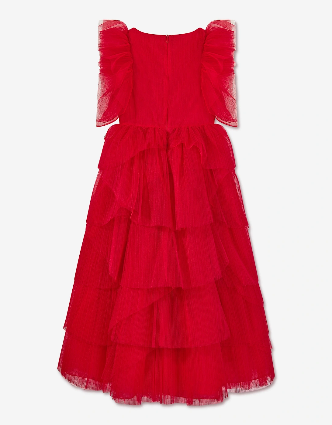 Girls Pleated Tulle Flounce Gown in Red