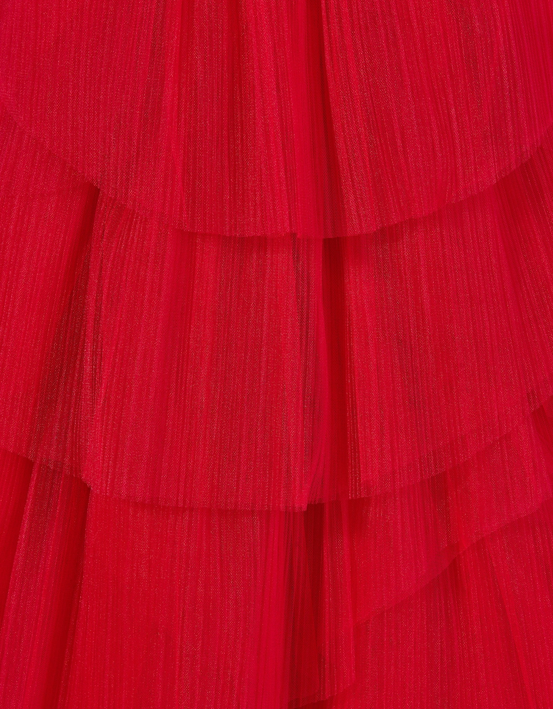 Girls Pleated Tulle Flounce Gown in Red