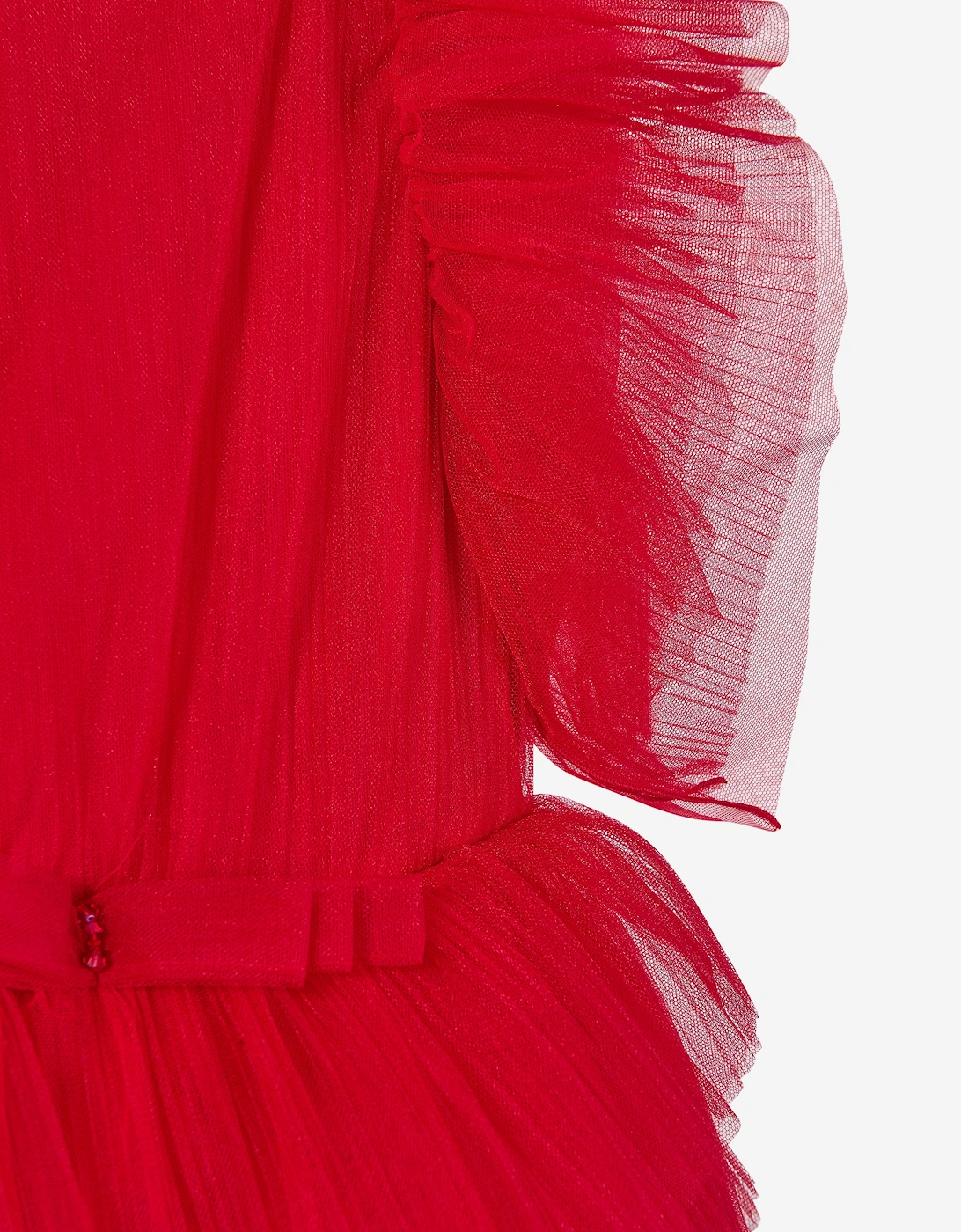 Girls Pleated Tulle Flounce Gown in Red