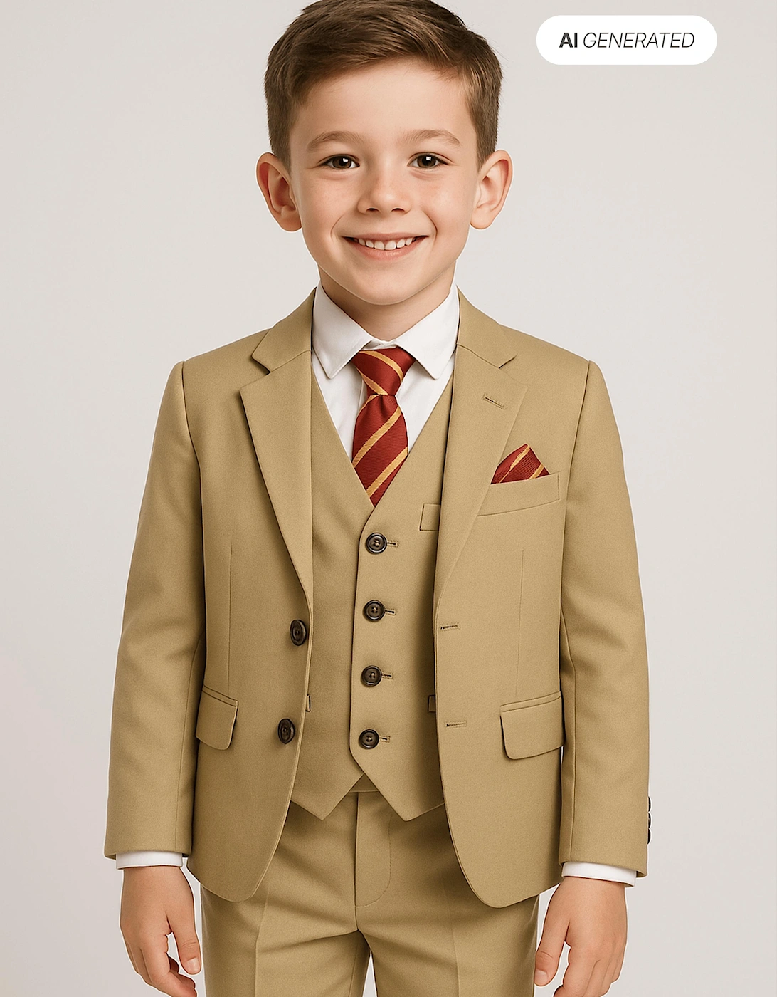 Boys 7 Piece Suit Set in Beige