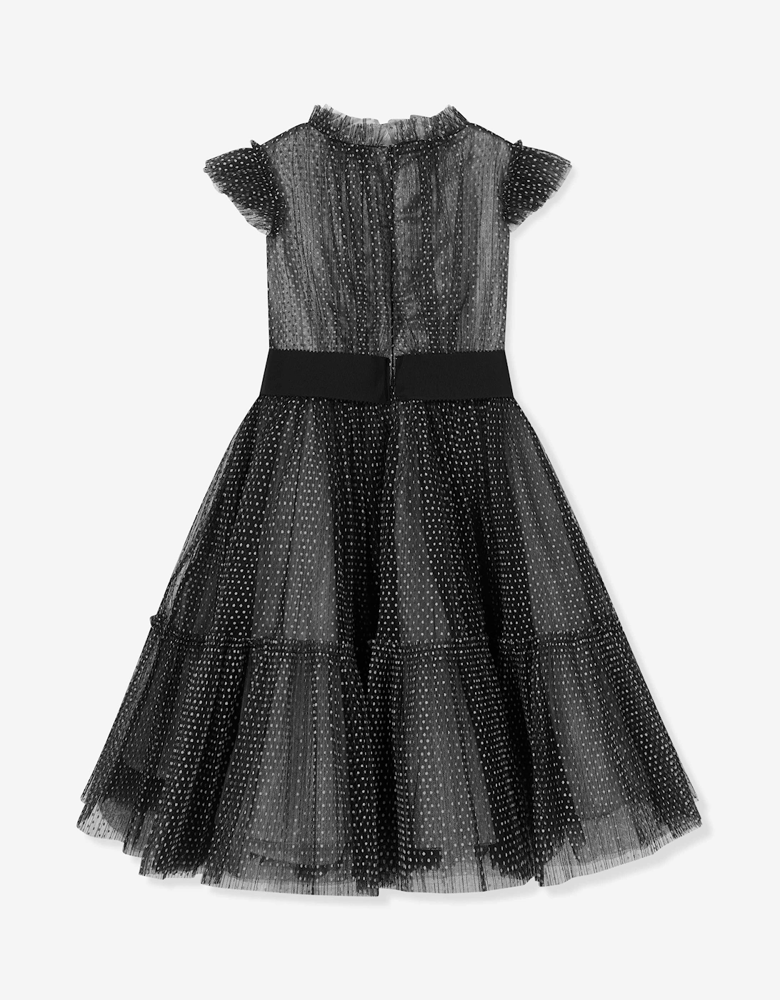 Girls Flower Embellished Tulle Gown in Black