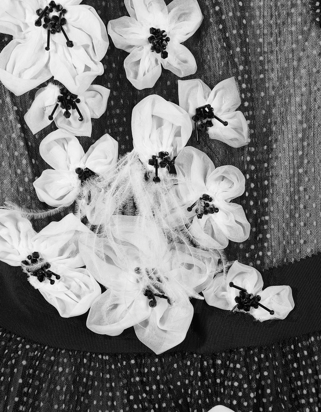 Girls Flower Embellished Tulle Gown in Black