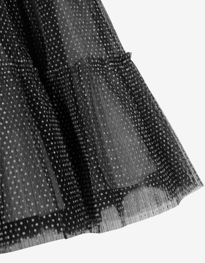 Girls Flower Embellished Tulle Gown in Black