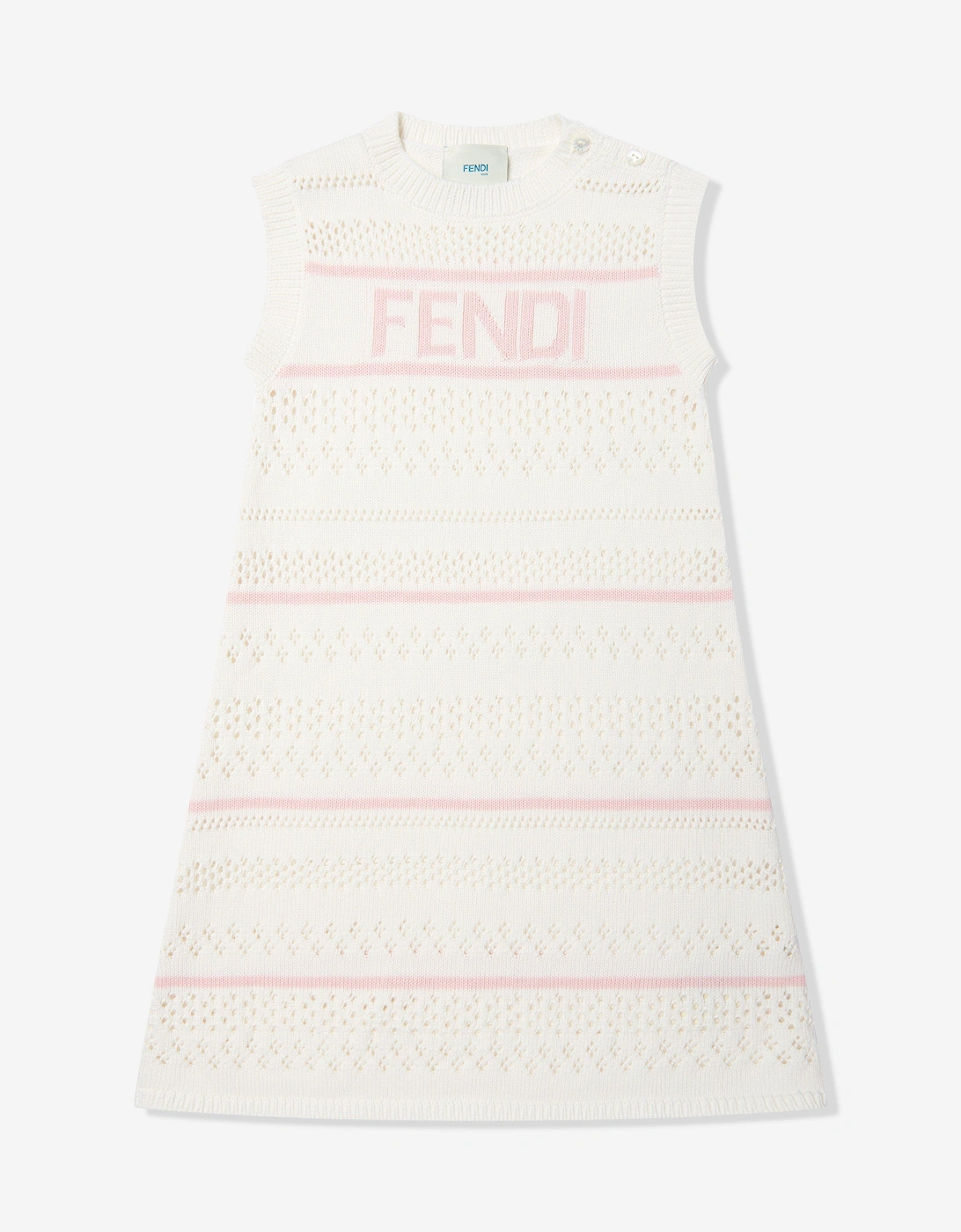 Girls Striped Crochet Dress in White