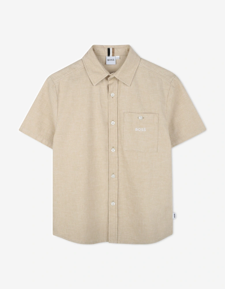 BOSS Boys Linen Shirt in Beige
