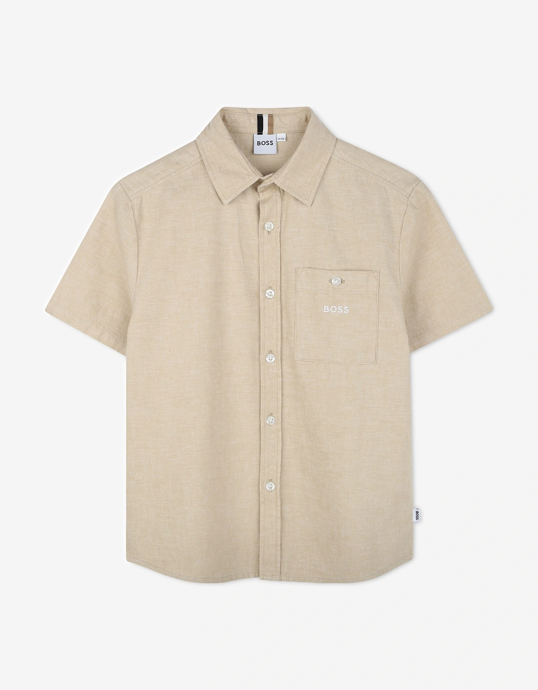 BOSS Boys Linen Shirt in Beige, 5 of 4
