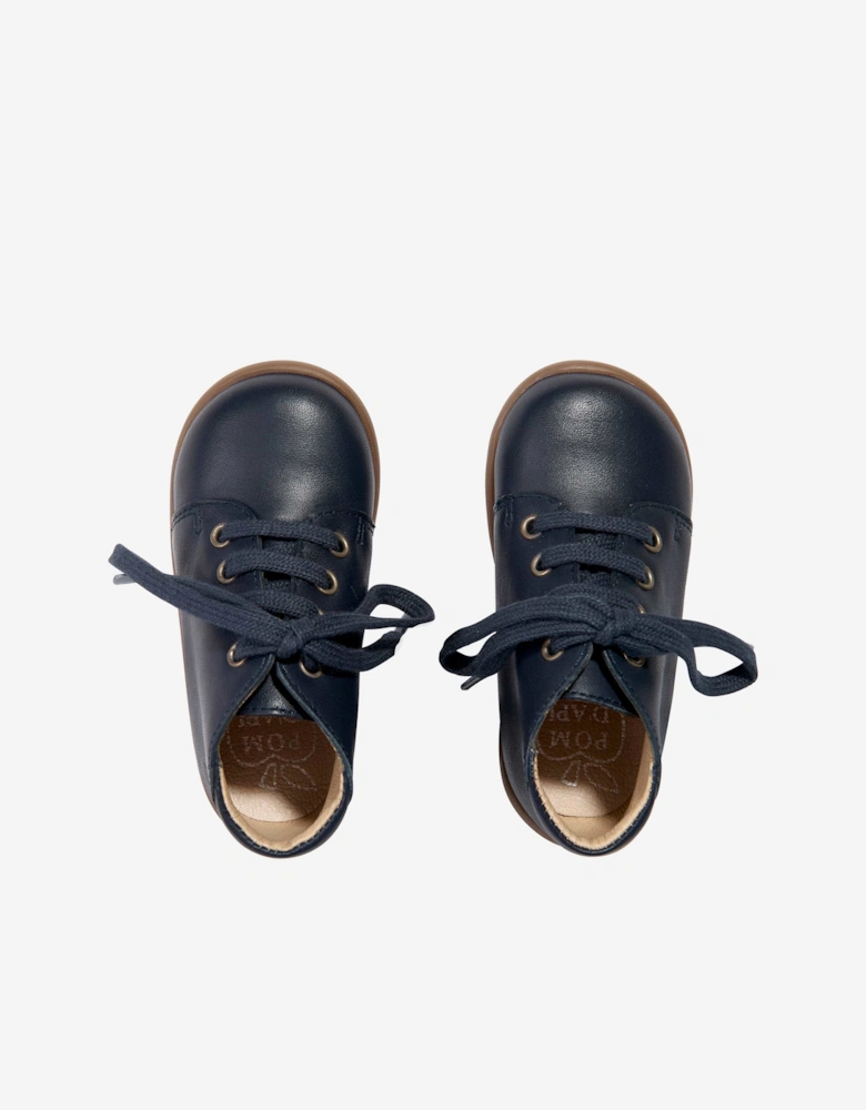 Pom D'Api Kids Leather Stand Up Boots in Navy