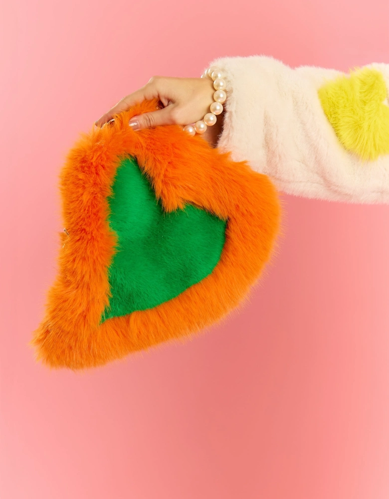 Green and Orange Faux Fur Love Heart Bag