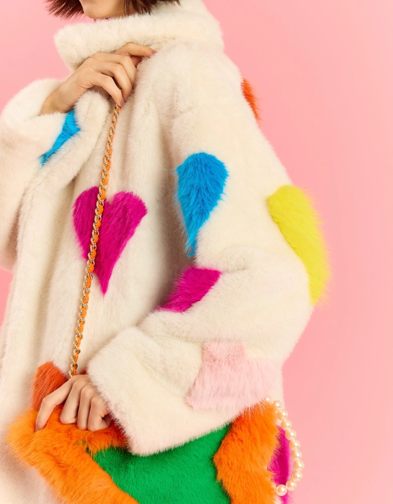 Green and Orange Faux Fur Love Heart Bag