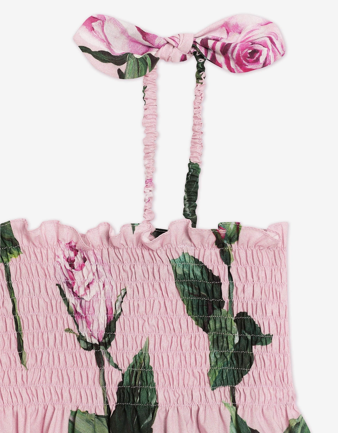 Girls Sleeveless Rose Print Dress in Pink