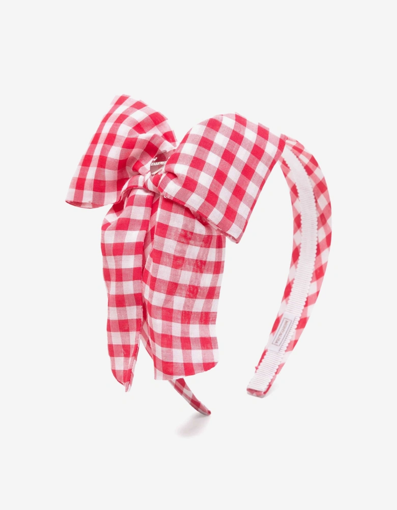 Girls Gingham Bow Headband in Red