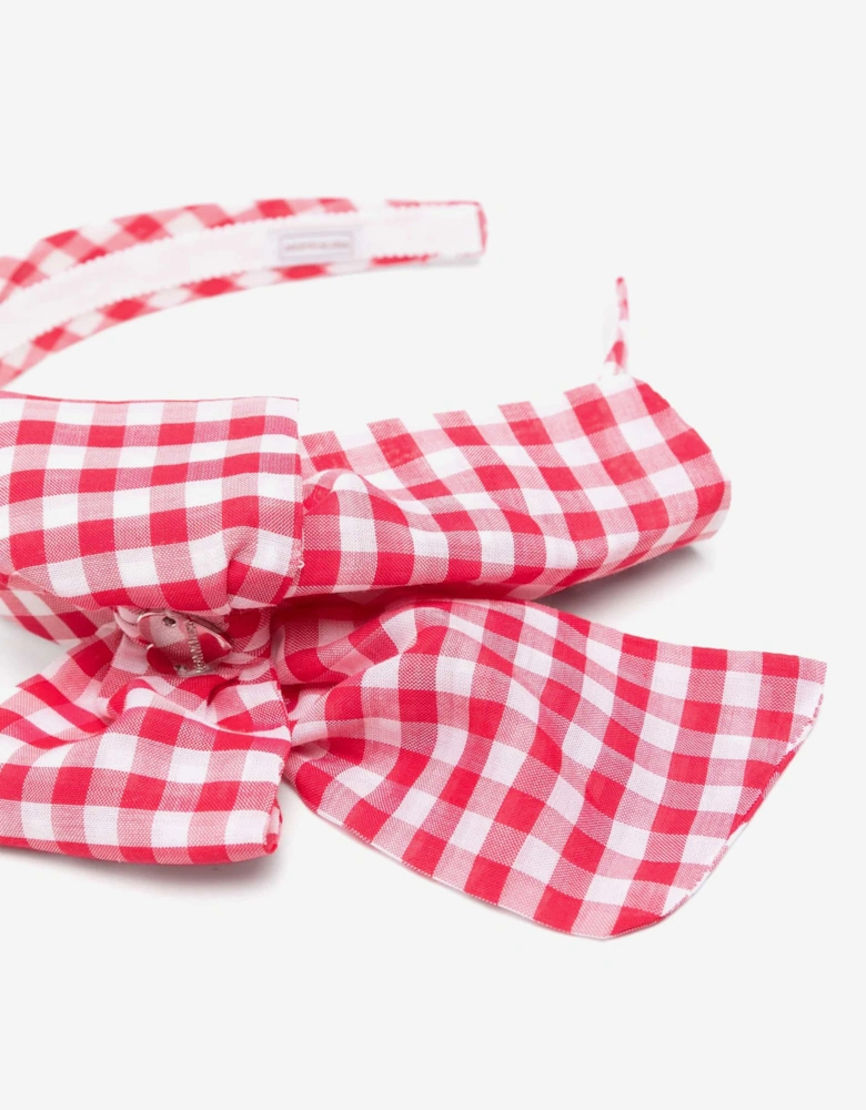 Girls Gingham Bow Headband in Red