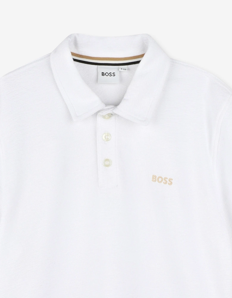 BOSS Boys Embroidered Logo Polo Shirt in White