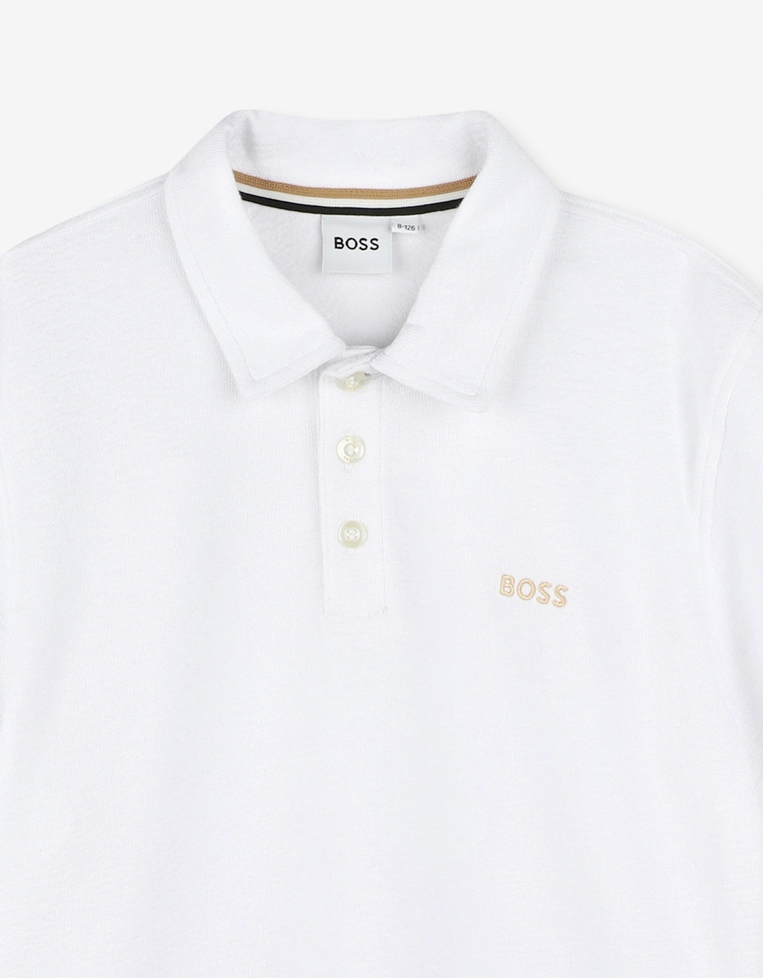 BOSS Boys Embroidered Logo Polo Shirt in White