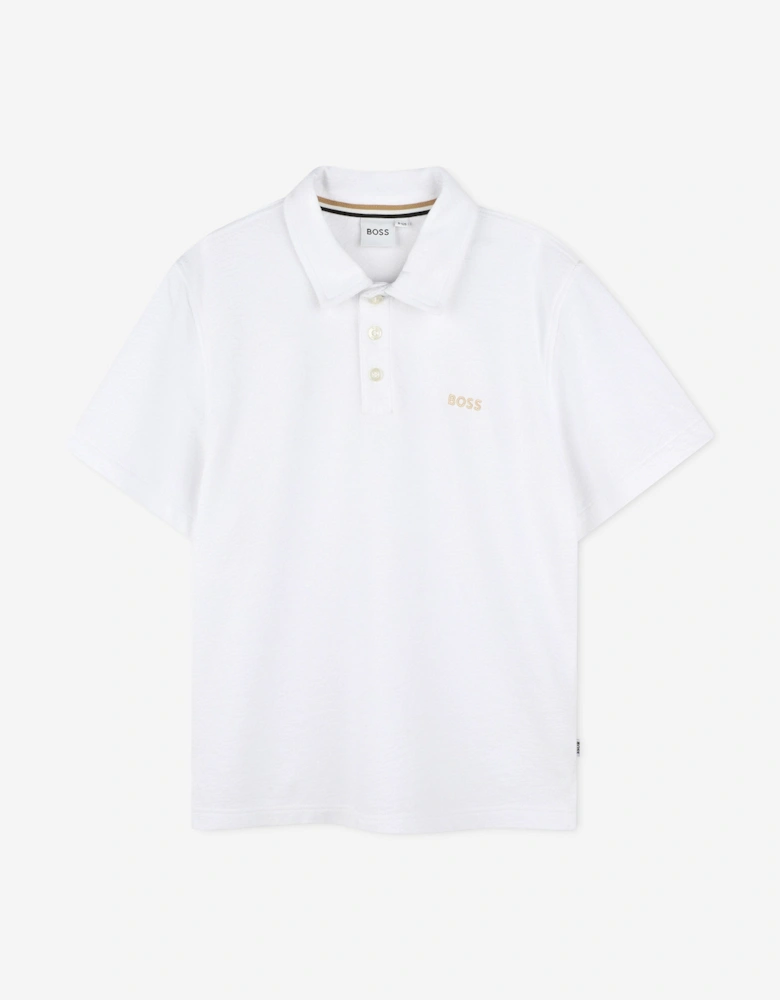 BOSS Boys Embroidered Logo Polo Shirt in White