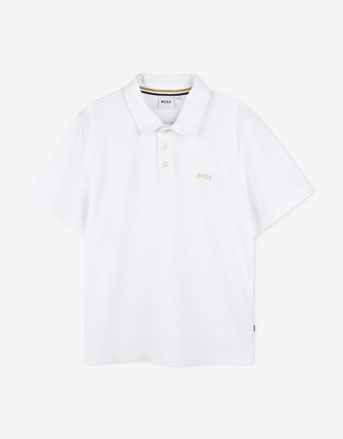 BOSS Boys Embroidered Logo Polo Shirt in White, 5 of 4