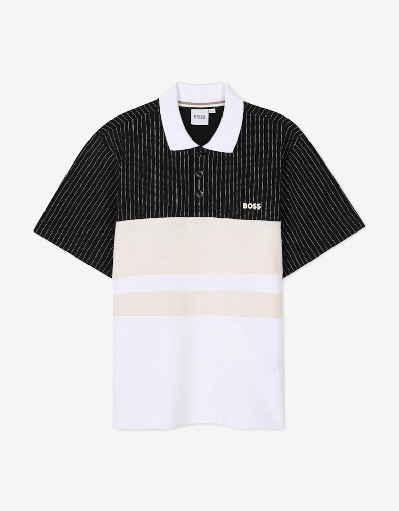 BOSS Boys Striped Logo Polo Shirt in Black
