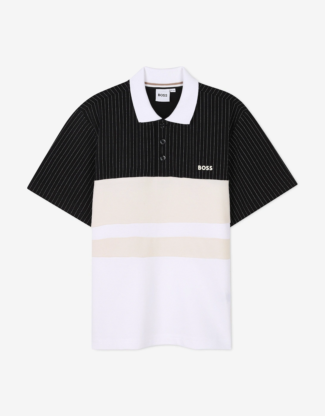 BOSS Boys Striped Logo Polo Shirt in Black, 5 of 4