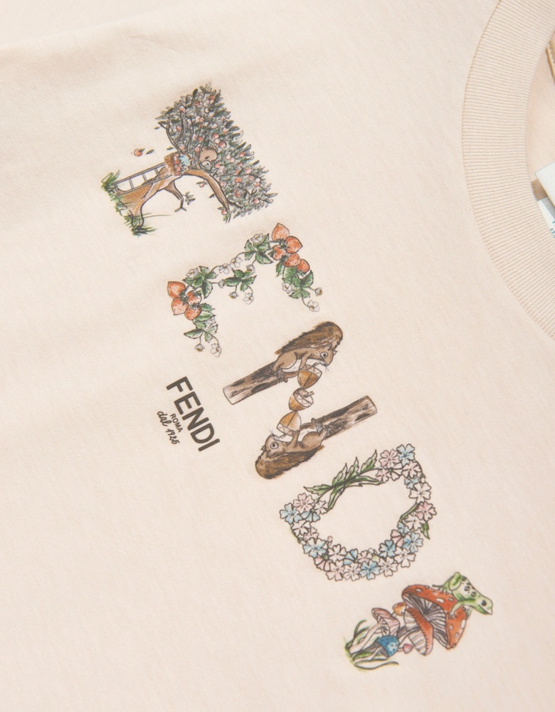 Girls Cropped Logo T-Shirt in Beige