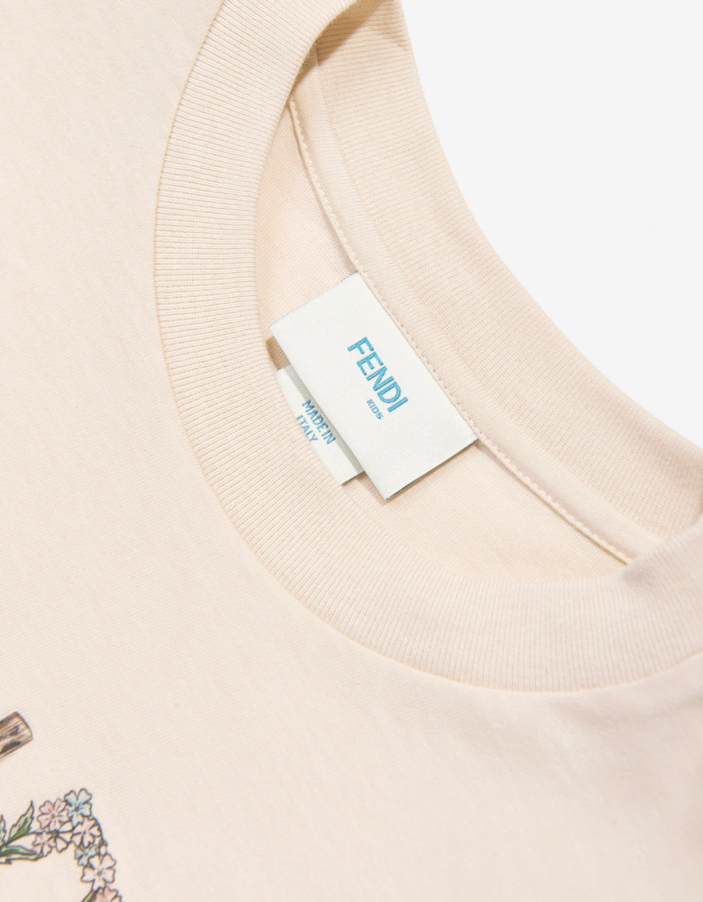 Girls Cropped Logo T-Shirt in Beige