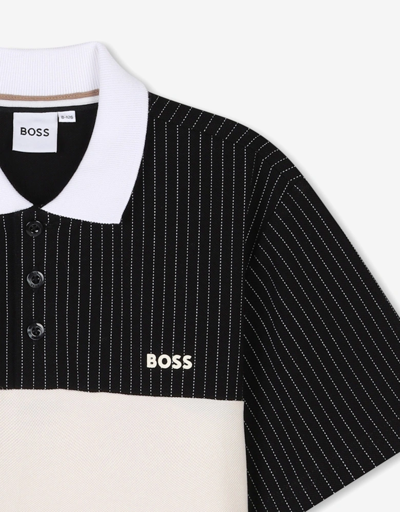 BOSS Boys Striped Logo Polo Shirt in Black