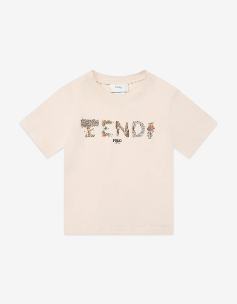 Girls Cropped Logo T-Shirt in Beige
