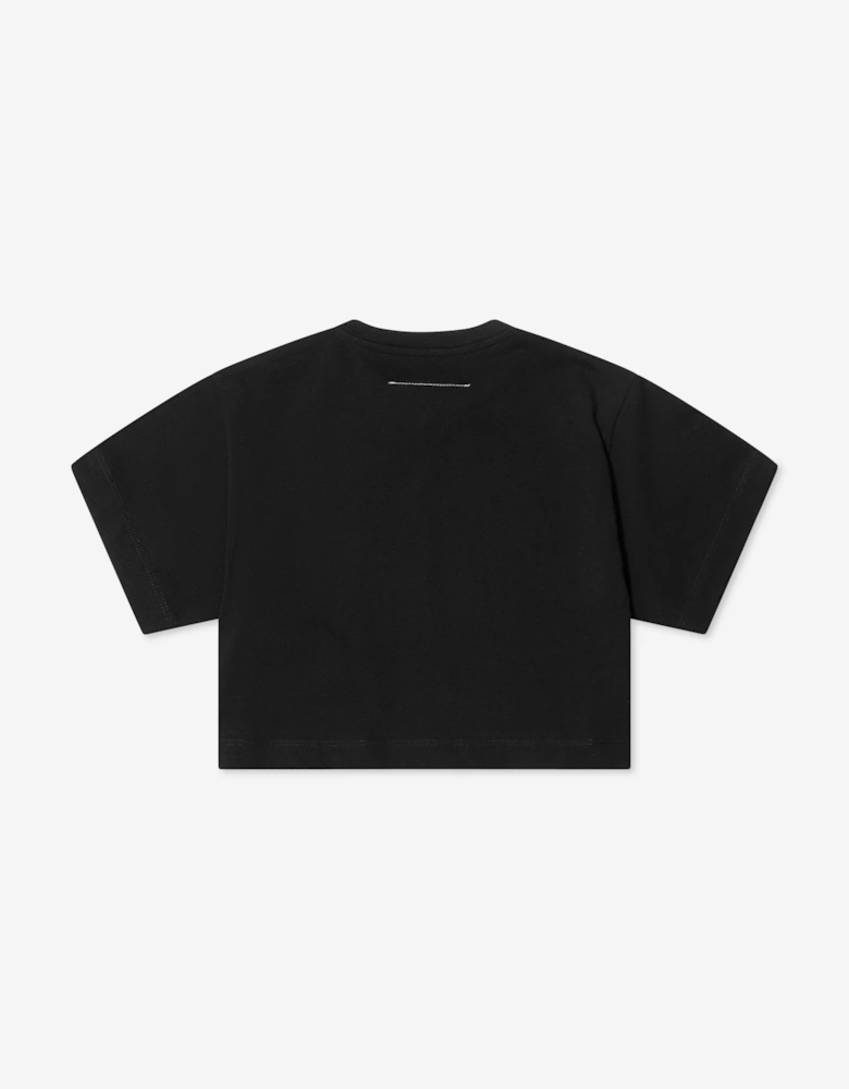 MM6 Girls Cropped Logo Print T-Shirt In Black