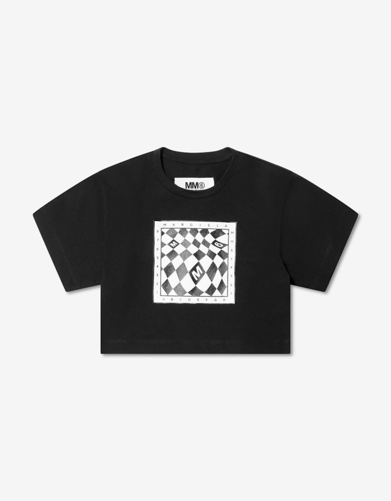 MM6 Girls Cropped Logo Print T-Shirt In Black