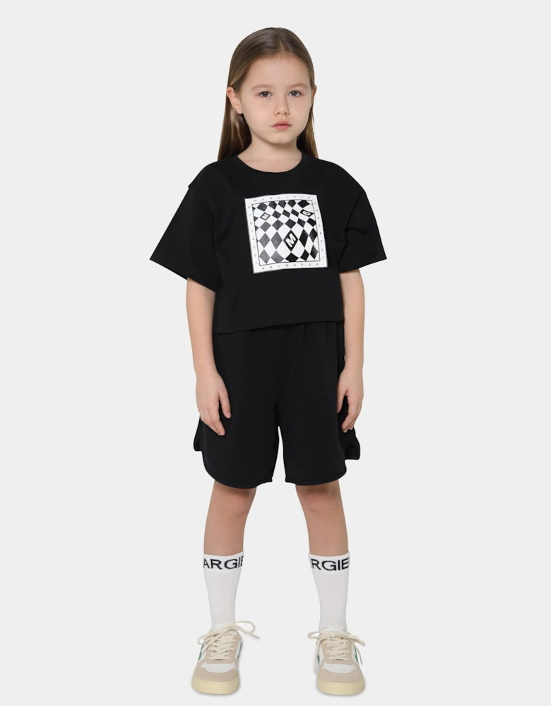 MM6 Girls Cropped Logo Print T-Shirt In Black