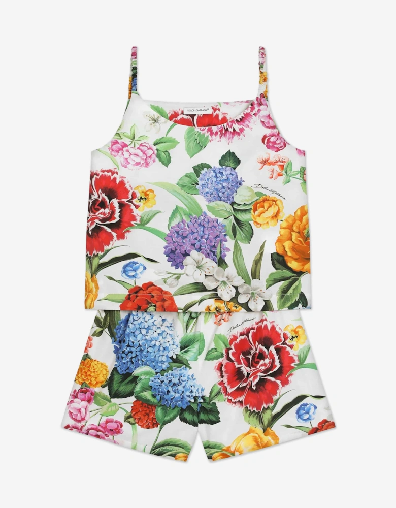 Girls Floral Print Short Set in Multicolour