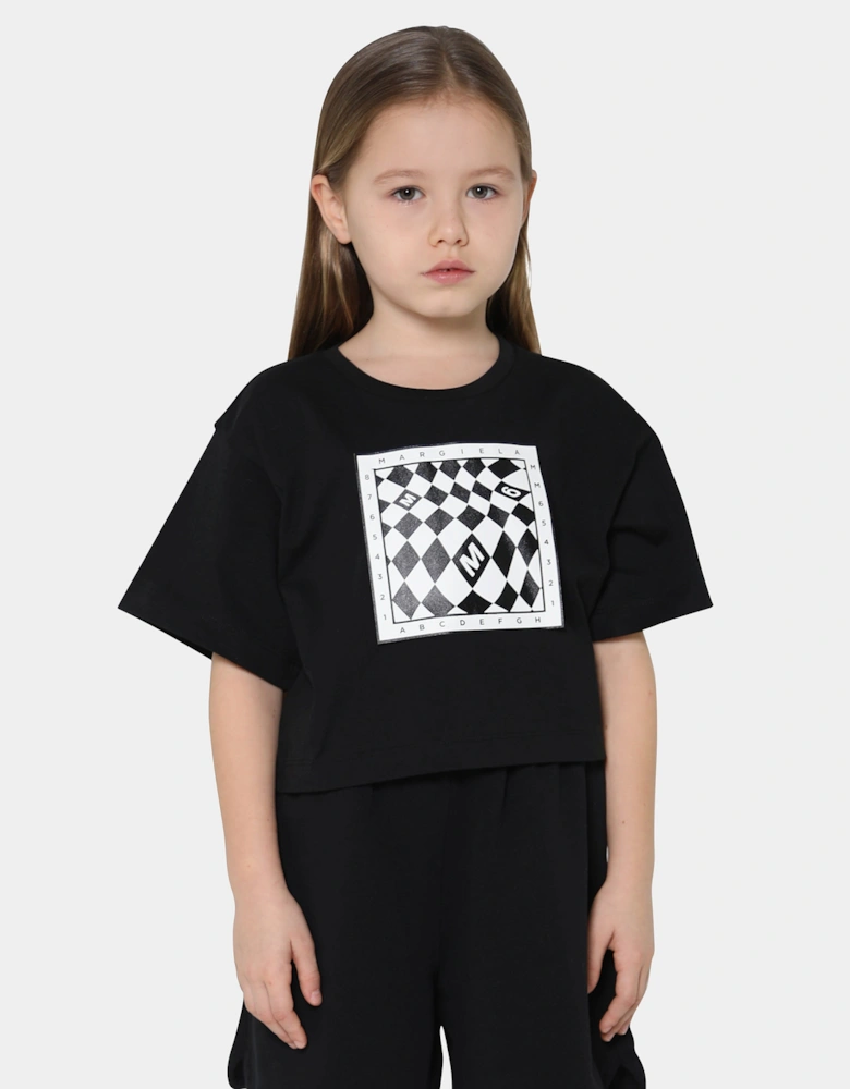 MM6 Girls Cropped Logo Print T-Shirt In Black