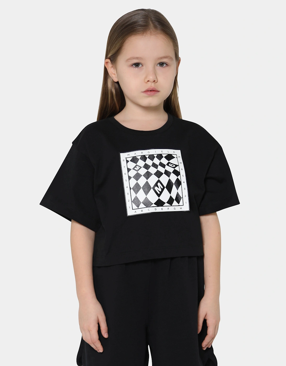 MM6 Girls Cropped Logo Print T-Shirt In Black