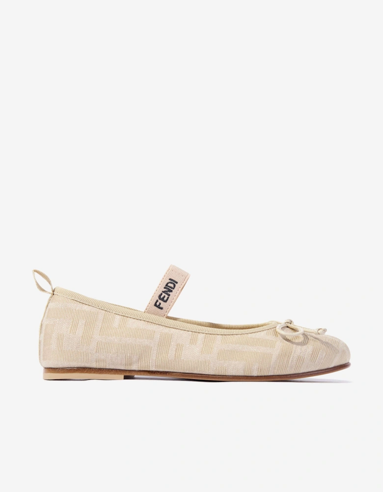 Girls FF Jacquard Logo Ballet Flats in Beige