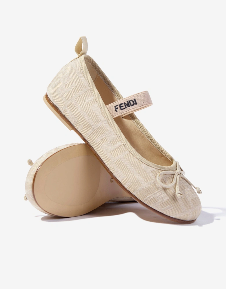Girls FF Jacquard Logo Ballet Flats in Beige