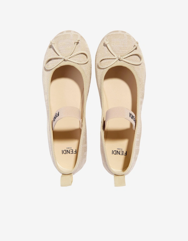 Girls FF Jacquard Logo Ballet Flats in Beige