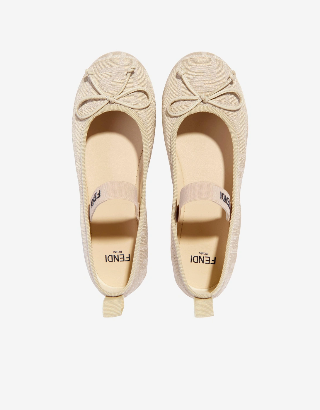 Girls FF Jacquard Logo Ballet Flats in Beige